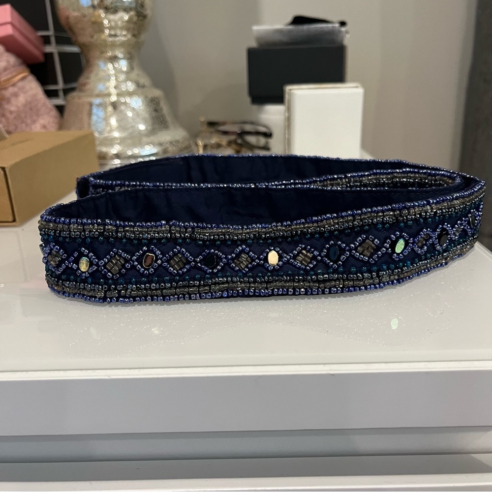 Vintage navy blue beaded belt